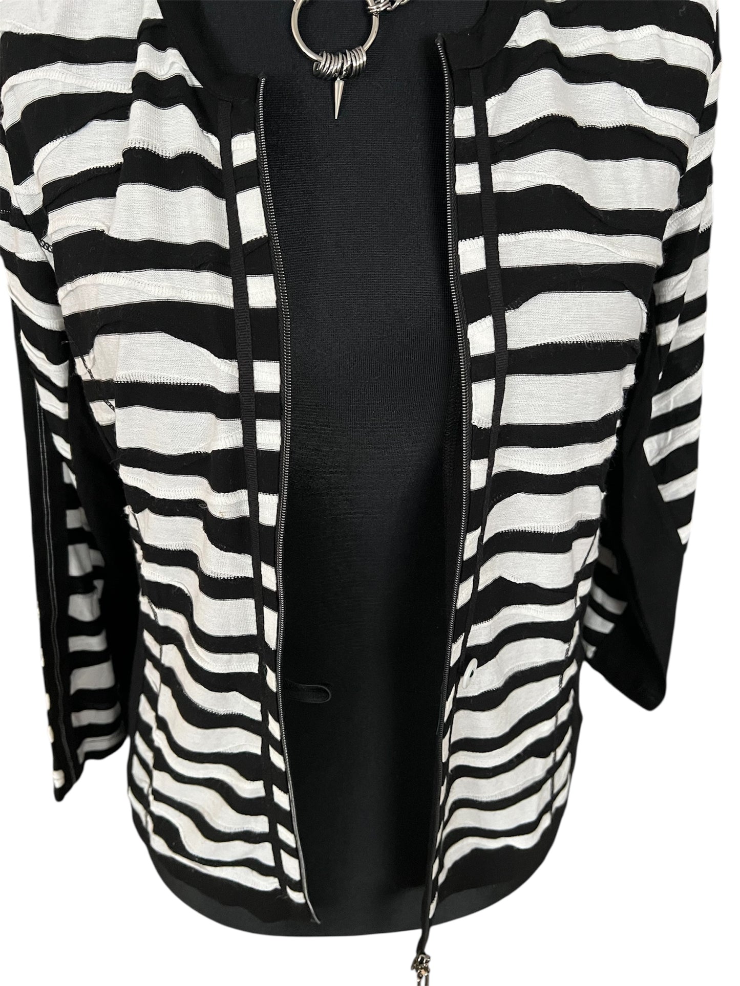 Vintage Gerry Weber Strickjacke | 90s Zebra Struktur Muster | 2-Wege Reißverschluss | Gr. 38 M