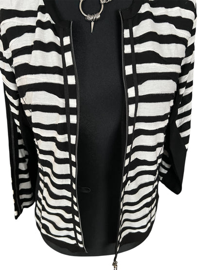 Vintage Gerry Weber Strickjacke | 90s Zebra Struktur Muster | 2-Wege Reißverschluss | Gr. 38 M