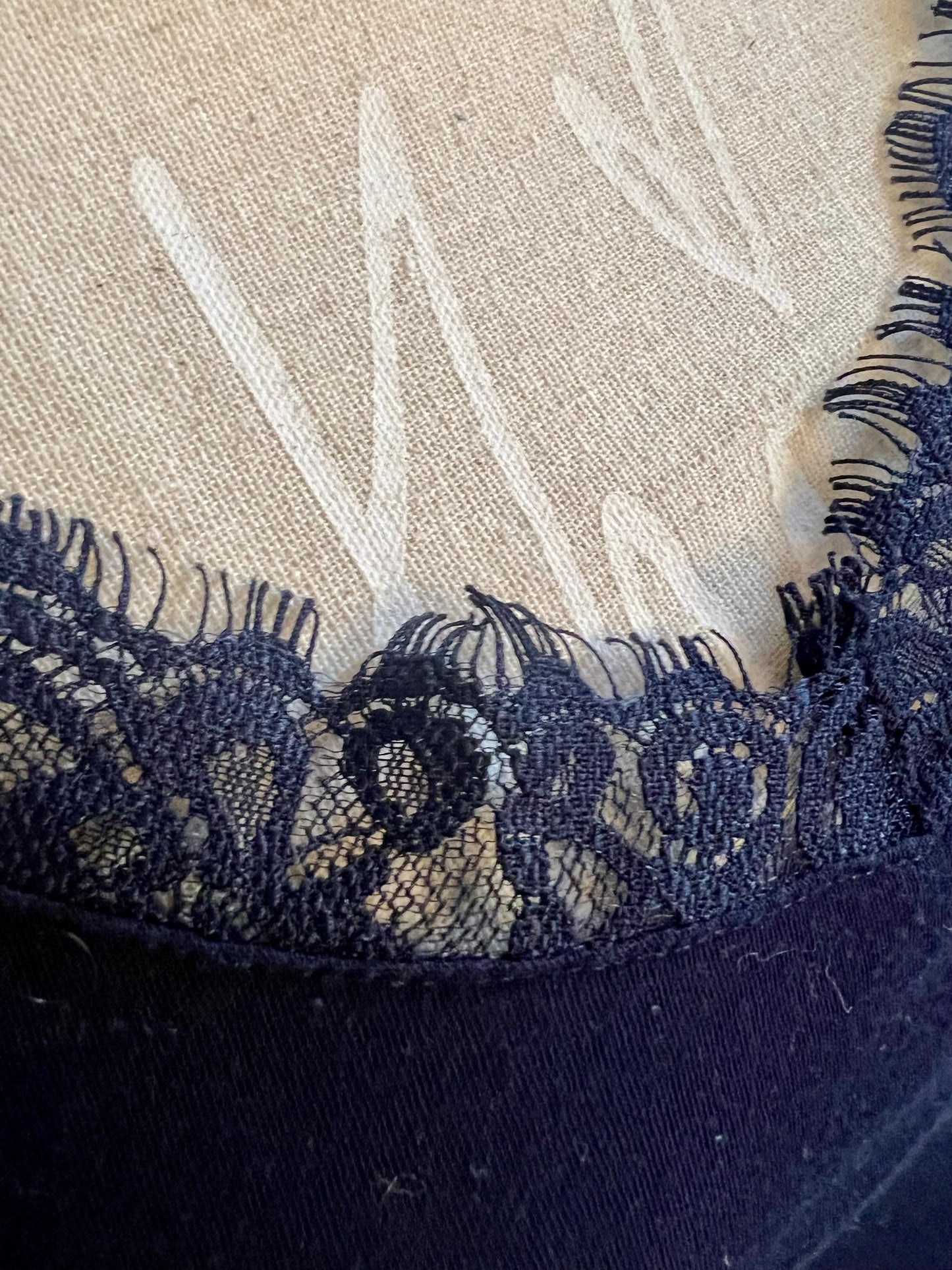 Vintage Spitzen Top dunkelblau – 90s Y2K Spaghettiträger – Lace Jersey – Gr. 38/40