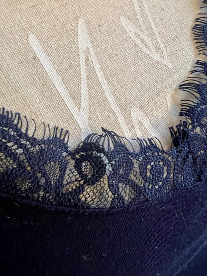 Vintage Spitzen Top dunkelblau – 90s Y2K Spaghettiträger – Lace Jersey – Gr. 38/40