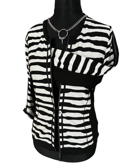 Vintage Gerry Weber Strickjacke | 90s Zebra Struktur Muster | 2-Wege Reißverschluss | Gr. 38 M