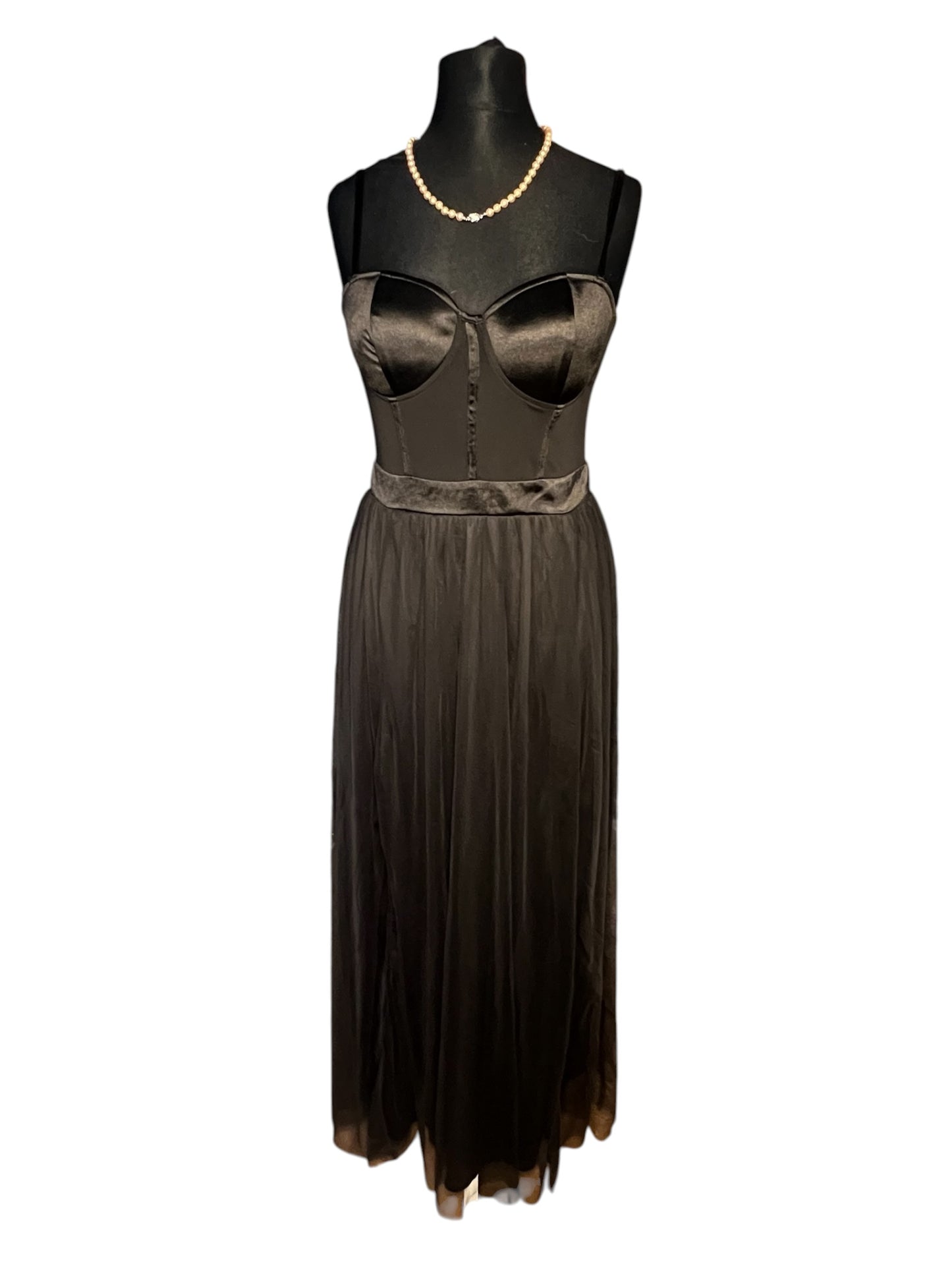 Sara's Choice: Abendkleid – Korsage Träger MaxiKleid figurbetont Mesh schwarz  | Gr  L 40 42 | Dark Alternative