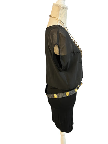 Kleid Buffalo | schwarz mit Glitzersteinen | transparentes Oberteil | Gr. 34–36 | vielseitig tragbar