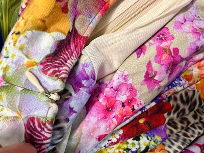 Vintage Apanage Jersey Kleid Gr 44 46 – Beige bunt Blumen & Leo Print | Waterfall Ausschnitt | Y2K