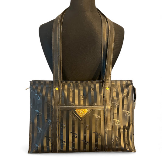 Vintage Mollerus Tasche Modell 624390 • Schwarz/Gold • Logo Emblem • Große Schultertasche