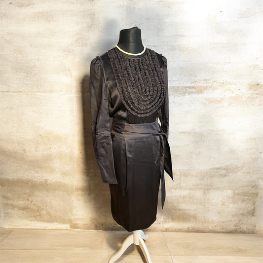 Vintage Kleid By Malene Birger Gr. 38 Elinoa 100 % Seide Schwarz Perlen Knöpfe Taillengürtel