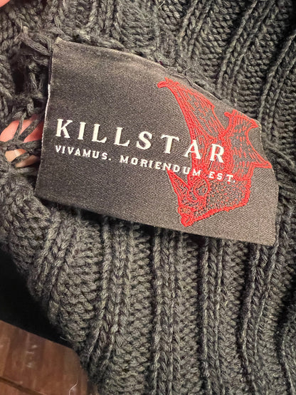Sara's Choice: Killstar - Lochstrick Bolero Crop Pullover Fledermaus Rollkragen schwarz Gr XL 42 44 46 – Dark Alternative