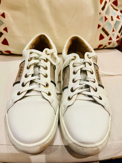 JOOP! Sneaker Leder Weiß Beige Gold Gr. 38 Designer Clean Girl Old Money Trend Premium Turnschuhe