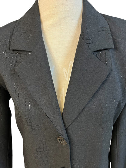 Vintage Longblazer Jenny Paris | 90s / Y2K | schwarz mit Glitzer-Gitter | figurbetont | DE 38