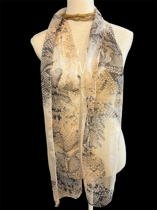 Transparenter Schal mit Schlangenmuster – Beige, Weiß & Schwarz