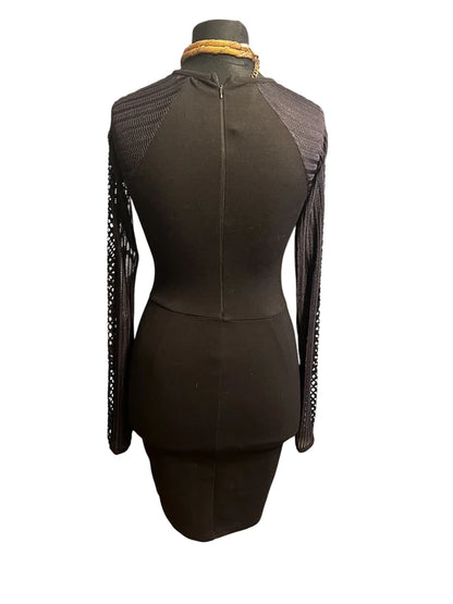 Sexy Mini Kleid XS 34 schwarz Cool Cat Mesh Netzärmel Gothic Y2K Party Darkfashion