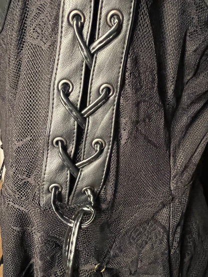Sara's Choice: Killstar – Träger Kleid Kunstleder Spitze schwarz| Gr. XXL 46 48 | Dark Alternative
