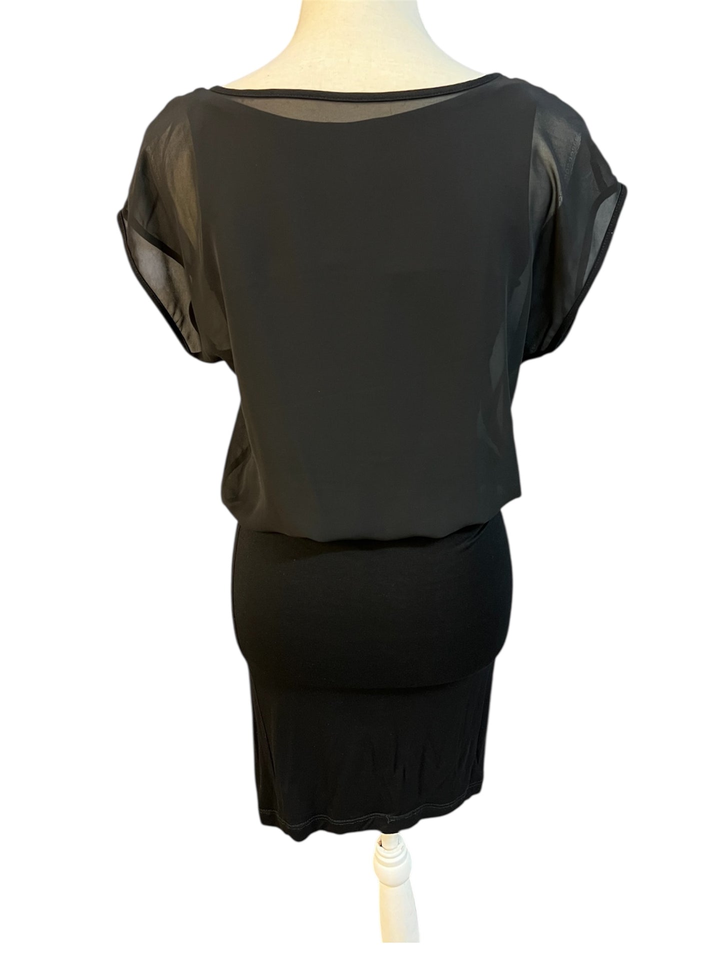 Kleid Buffalo | schwarz mit Glitzersteinen | transparentes Oberteil | Gr. 34–36 | vielseitig tragbar