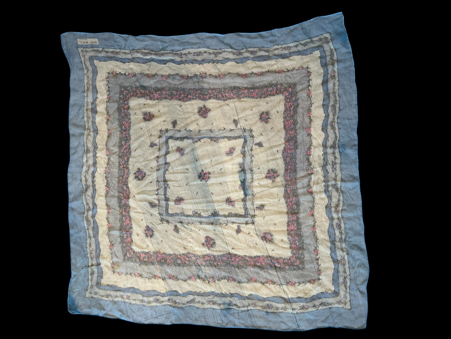 Michel Paris Seidentuch 85x85 Vintage Pastell Floral Sheer Luxury 90s y2k