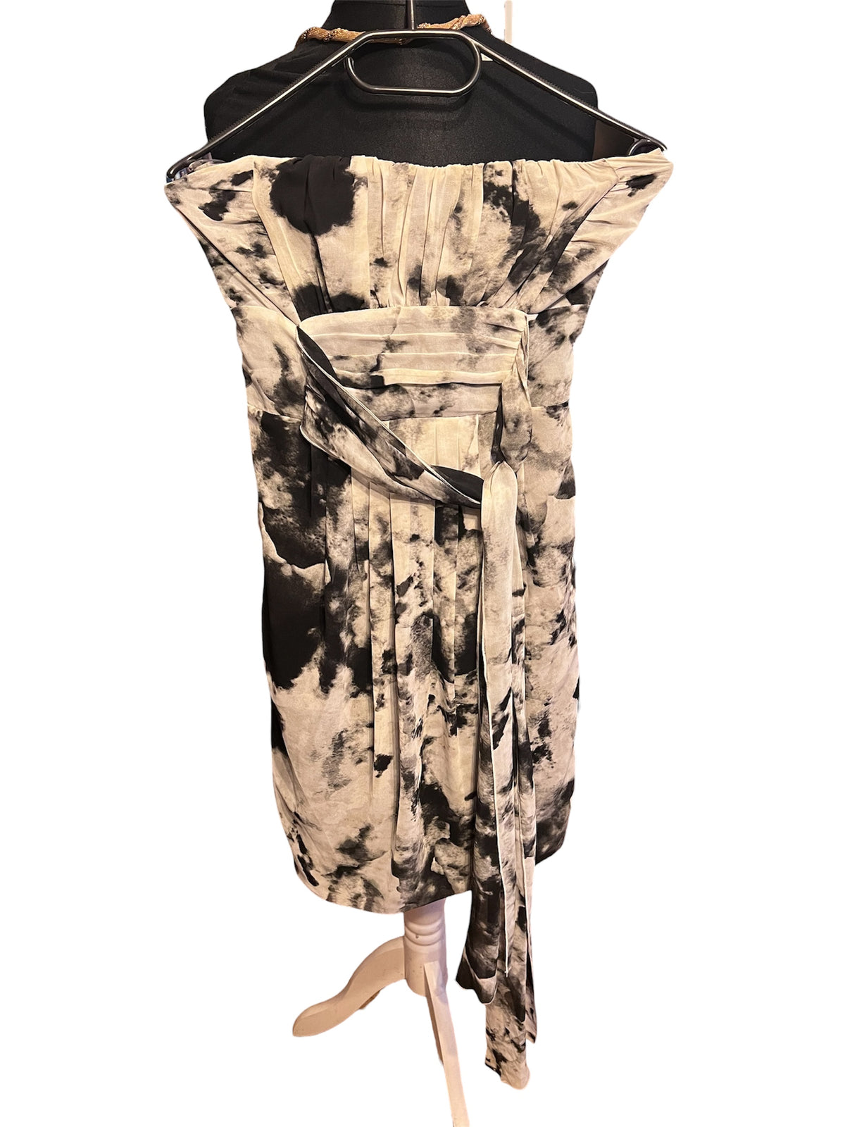 Samsøe Hanni Partykleid 32 34 XS XXS Schulterfrei Batik Kleid Schwarz Grau Chiffon Dark Gothic