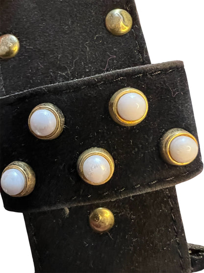 Vintage Samt Gürtel Schwarz mit Perlen & Gold Details – 90s / Y2K Statement Belt ca. 90 cm