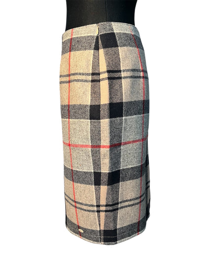 Vintage Rock Barbour Gr. 36 S Nebit Pencil Skirt Dress Tartan kariert 100 % Wolle Blau Grau Rot