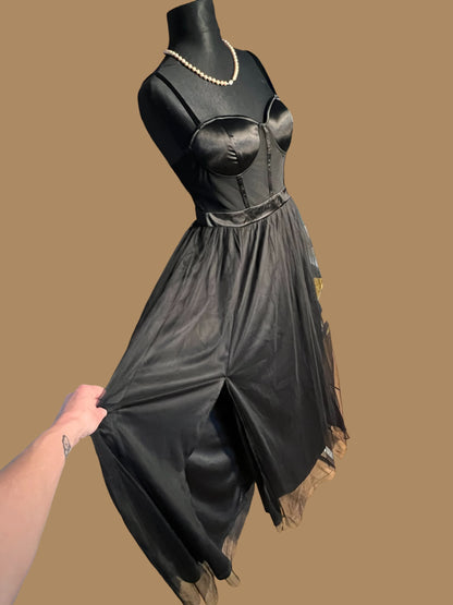 Sara's Choice: Abendkleid – Korsage Träger MaxiKleid figurbetont Mesh schwarz  | Gr  L 40 42 | Dark Alternative