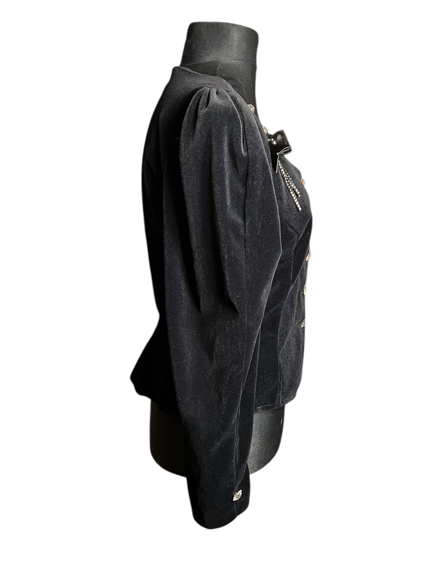 Vintage Samt Blazer 80s Power Shoulder schwarz – Statement Puffärmel – Dorette – Gr. 38–42