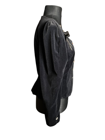 Vintage Samt Blazer 80s Power Shoulder schwarz – Statement Puffärmel – Dorette – Gr. 38–42