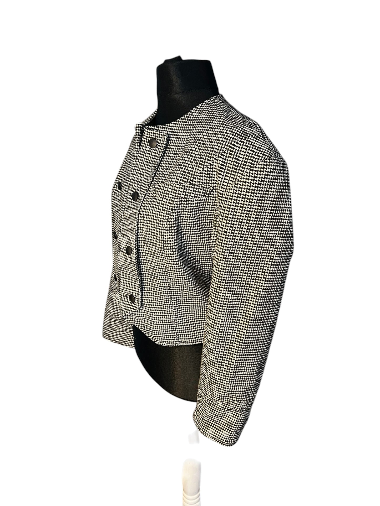 Midway Clothing Co. Vintage Kurzblazer 36 38 S Hahnentritt Schwarz Weiss 80s Oversize Wolle