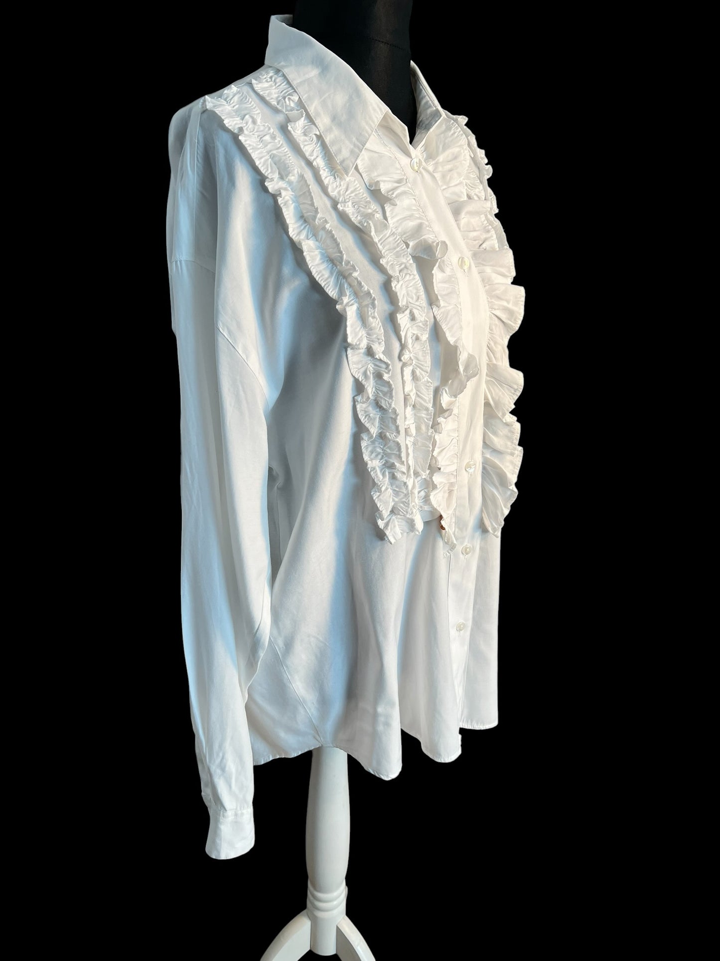 Sara's Choice: Vintage Bluse Rüschen weiss | Gr. 44 46 XL | Dark Alternative