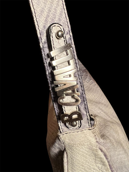 B. Cavalli Vintage Handtasche Weiß/Grau – Leder mit Schlangenstruktur, Metalllogo