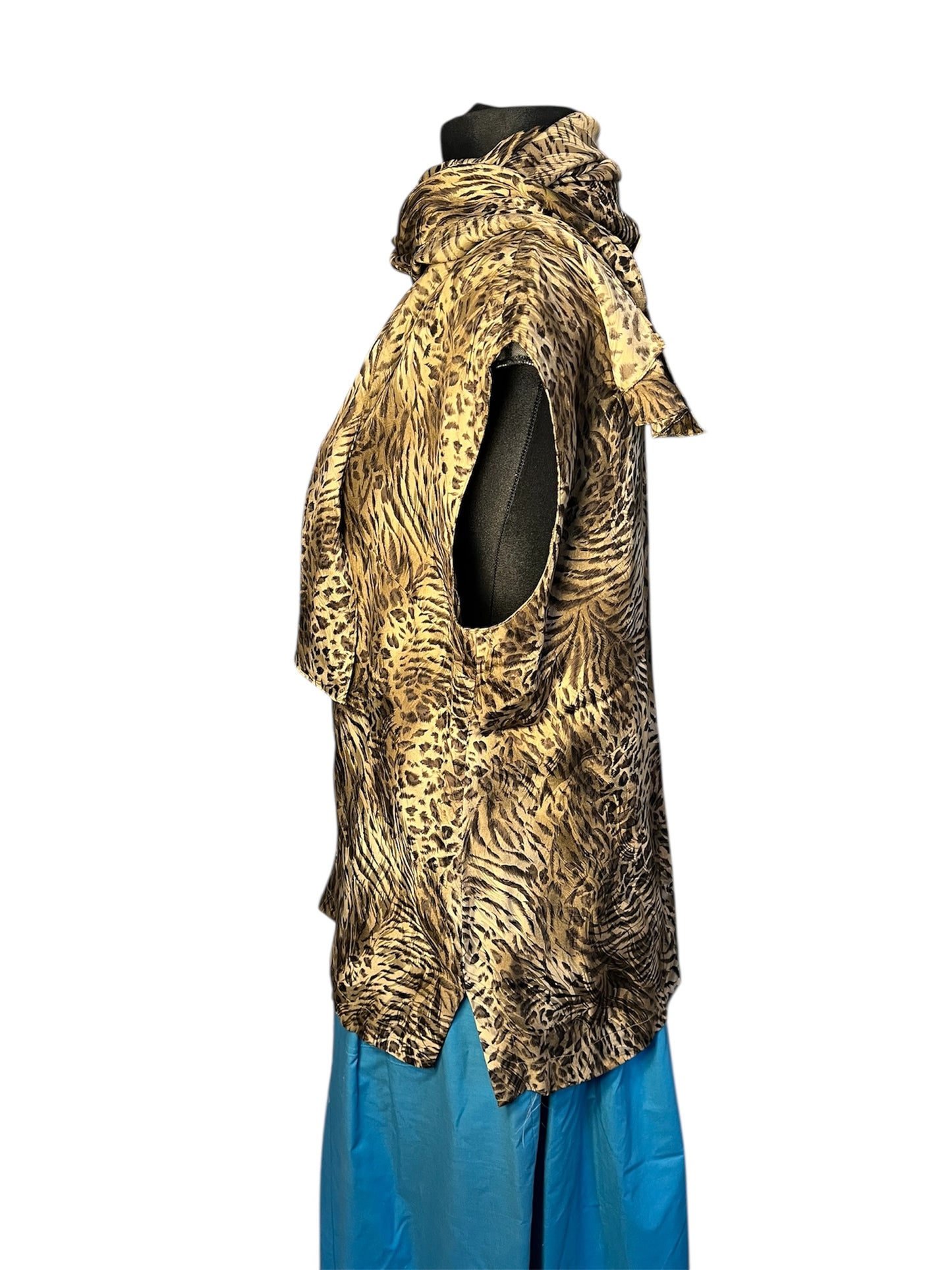 Vintage Blusenshirt Seide Leo Tiger Print Madeleine Gr 42 + Schal , 90s Y2K Animal Print