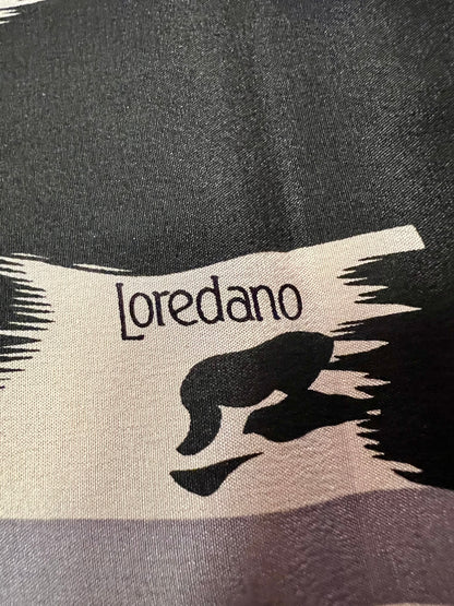 Vintage Loredano Seidentuch 85x85 cm – Leo-Muster Weiß/Grau/Schwarz, großer Leo-Kopf