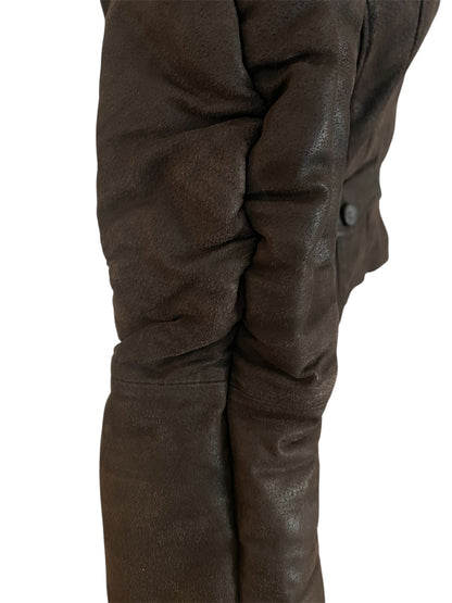 True Vintage Lederjacke XS/34 Braun Teddyfell Pilotenjacke Made in Italy 80s