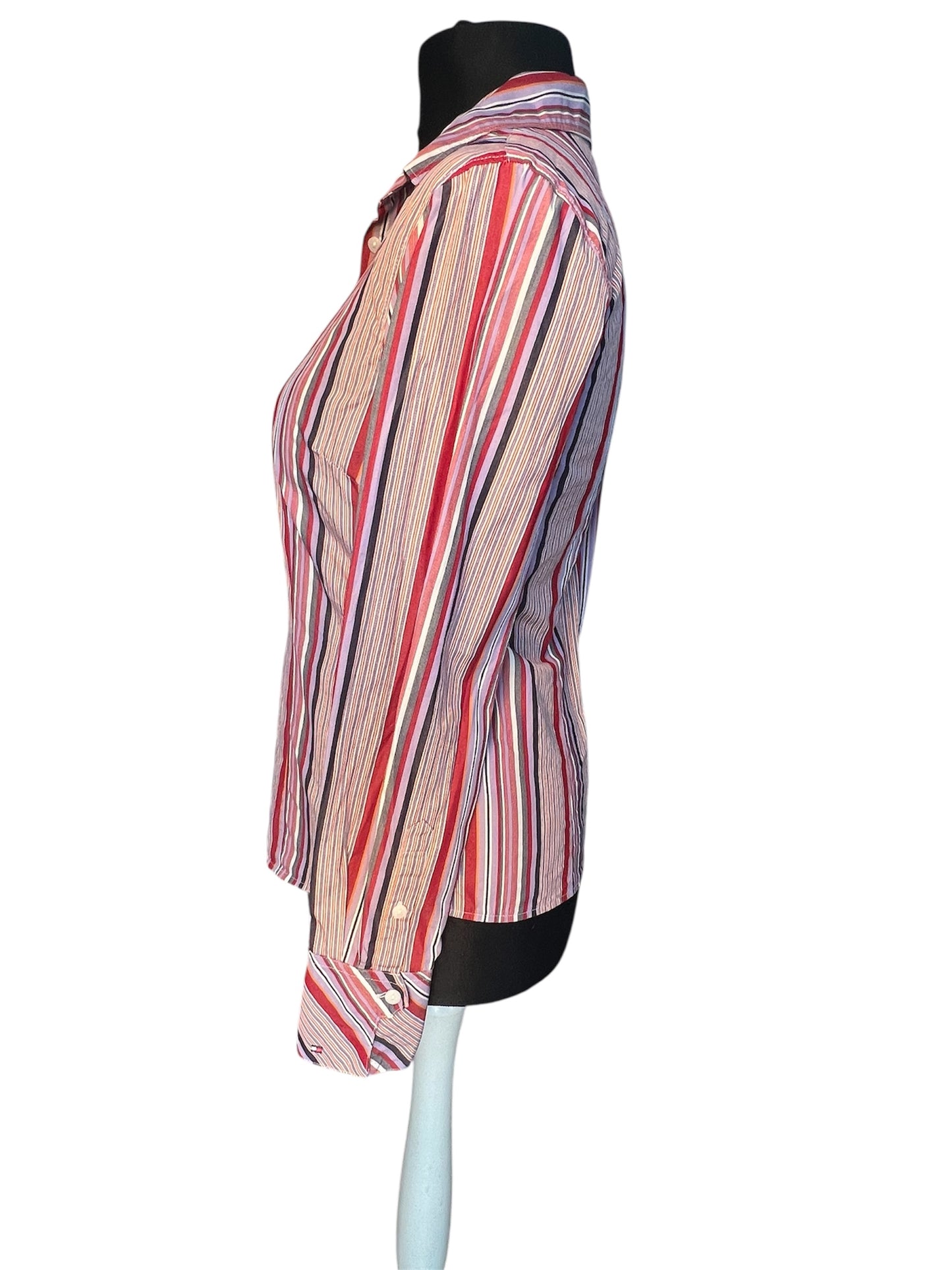 Tommy Hilfiger Bluse Vintage S 36 lila weinrot gestreift Top Zustand y2k 90s