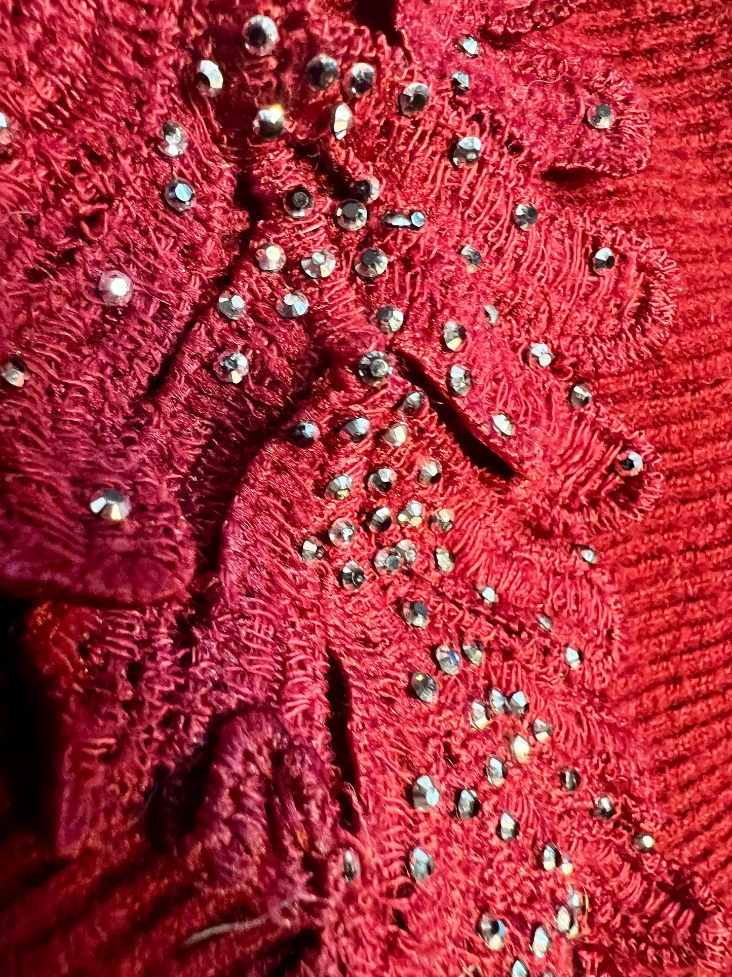 Vintage Pullover weinrot Fledermaus Fit Gr. 40 42 Stickerei Glitzer 90s y2k Grunge