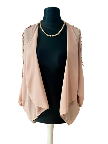 My Hollys Cardigan 36 38 Nude Beige Rosa Spitze Transparent Langarm S M Lace Open Front Sommer Layering Festlich