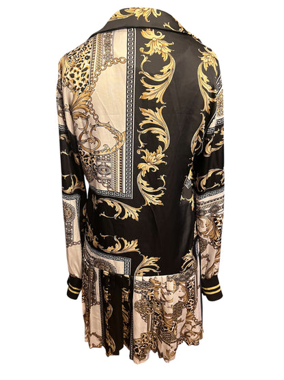 Take Two Kleid S 36 Barock Gold Schwarz Leo Print Italy Vintage Y2k Blusenkleid