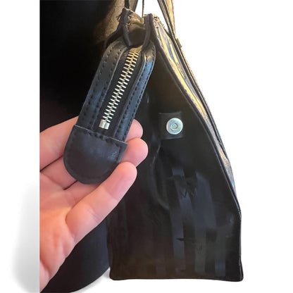 Vintage Mollerus Tasche Modell 624390 • Schwarz/Gold • Logo Emblem • Große Schultertasche