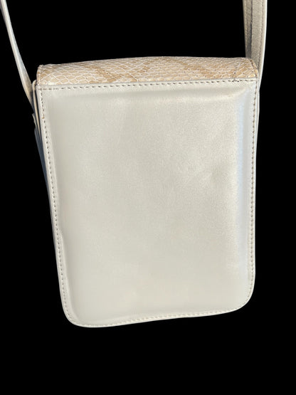 Vintage Leder Tasche Schlangenmuster Weiß Beige Gold Schultertasche Retro 90s Old Money Mini Bag