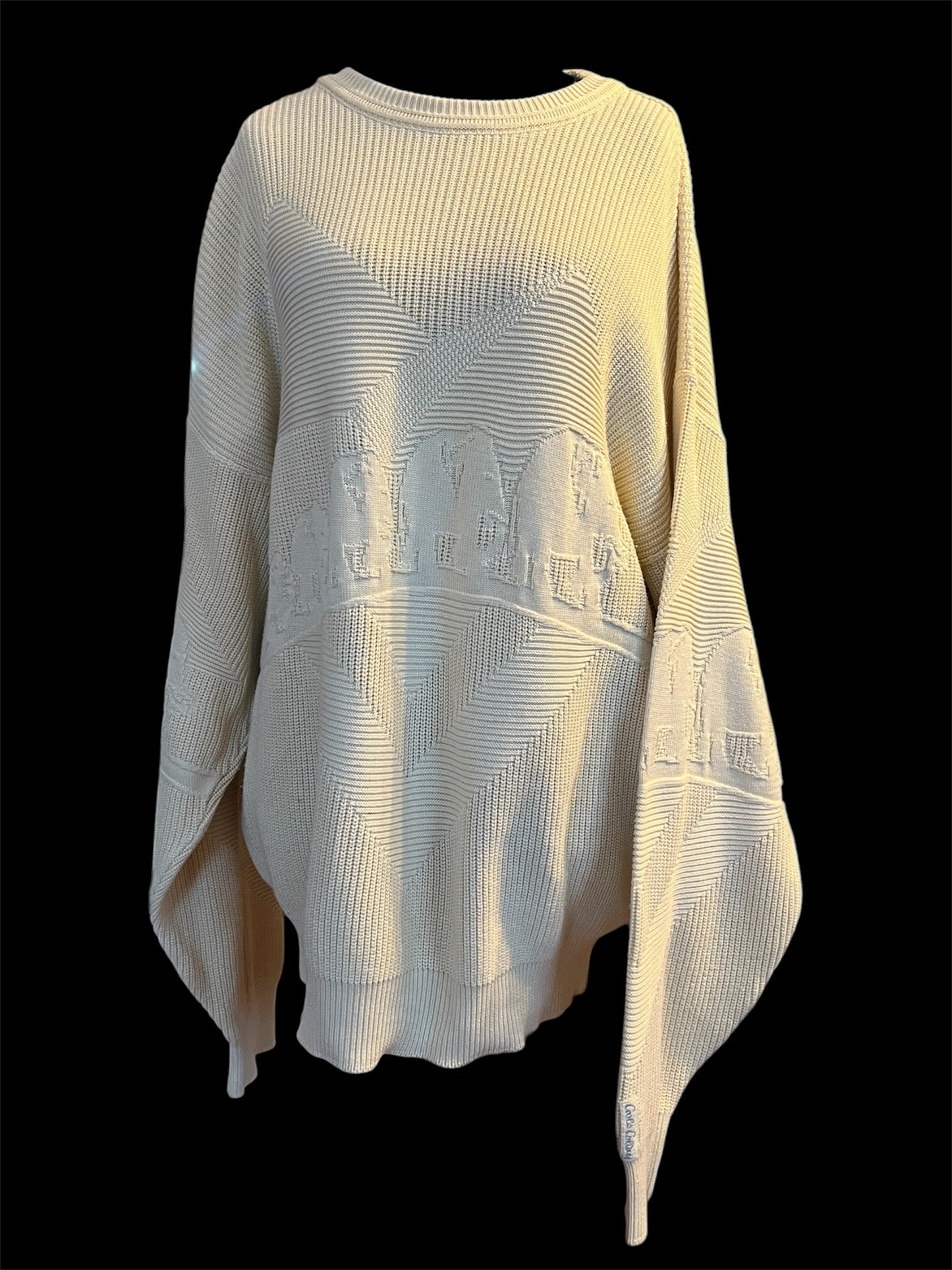 Vintage Carlo Colucci Pullover L/XL – Made in West Germany, Elefanten Motiv, Vanille 80s