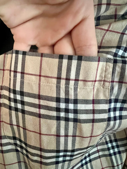 Vintage Burberry London Bluse Gr. 40 – Beige Kariert, Baumwolle, Top Zustand 90s 2000s