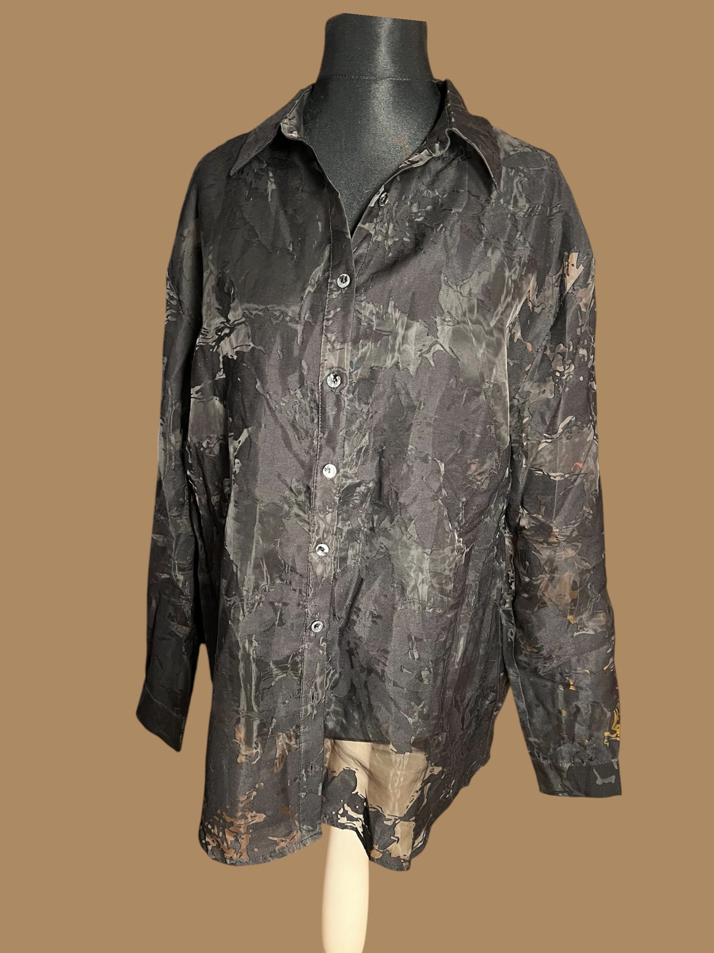 Sara's Choice: Disturbia Oversize Bluse Floral schwarz transparent | Gr. 42 44 46 XL | Dark Alternative