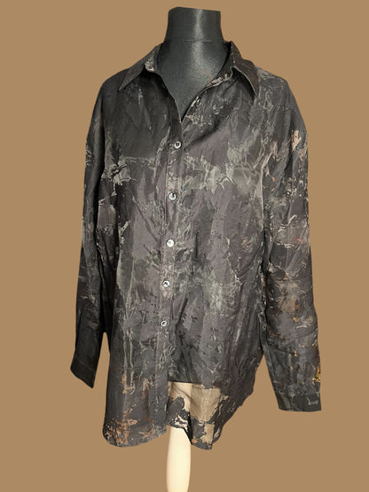Sara's Choice: Disturbia Oversize Bluse Floral schwarz transparent | Gr. 42 44 46 XL | Dark Alternative