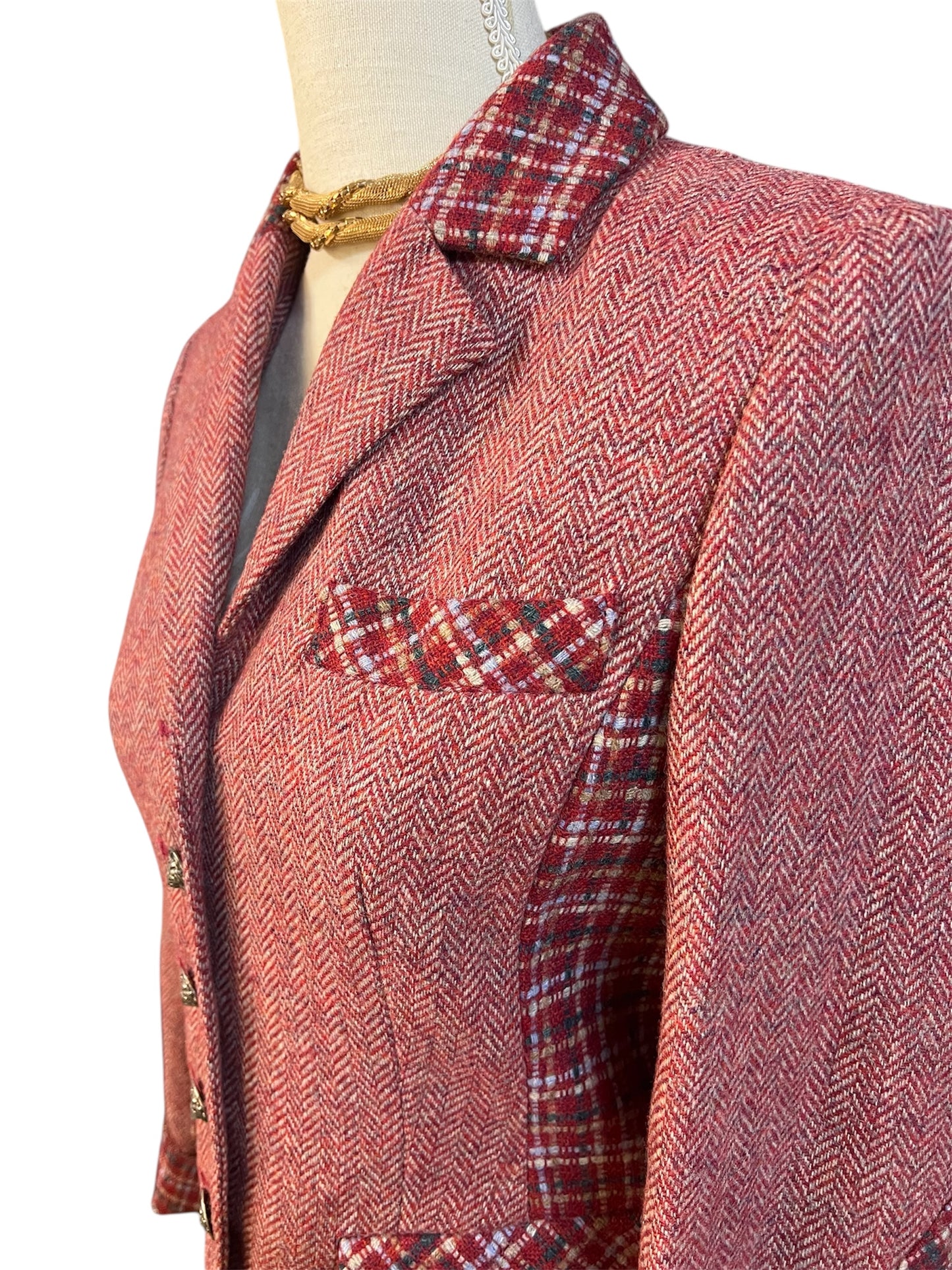 Madeleine Vintage Blazer Gr. 34 | 100% Wolle | Fischgrät | Old Money Preppy | Löwenknöpfe