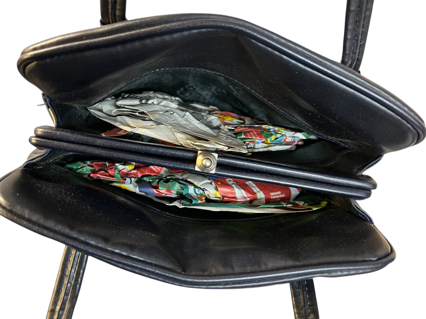 Vintage Handtasche blau silber | 70er 80er | Klickverschluss | 3 Fächer | elegant & geräumig