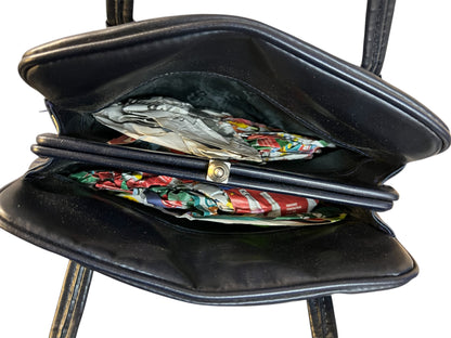 Vintage Handtasche blau silber | 70er 80er | Klickverschluss | 3 Fächer | elegant & geräumig