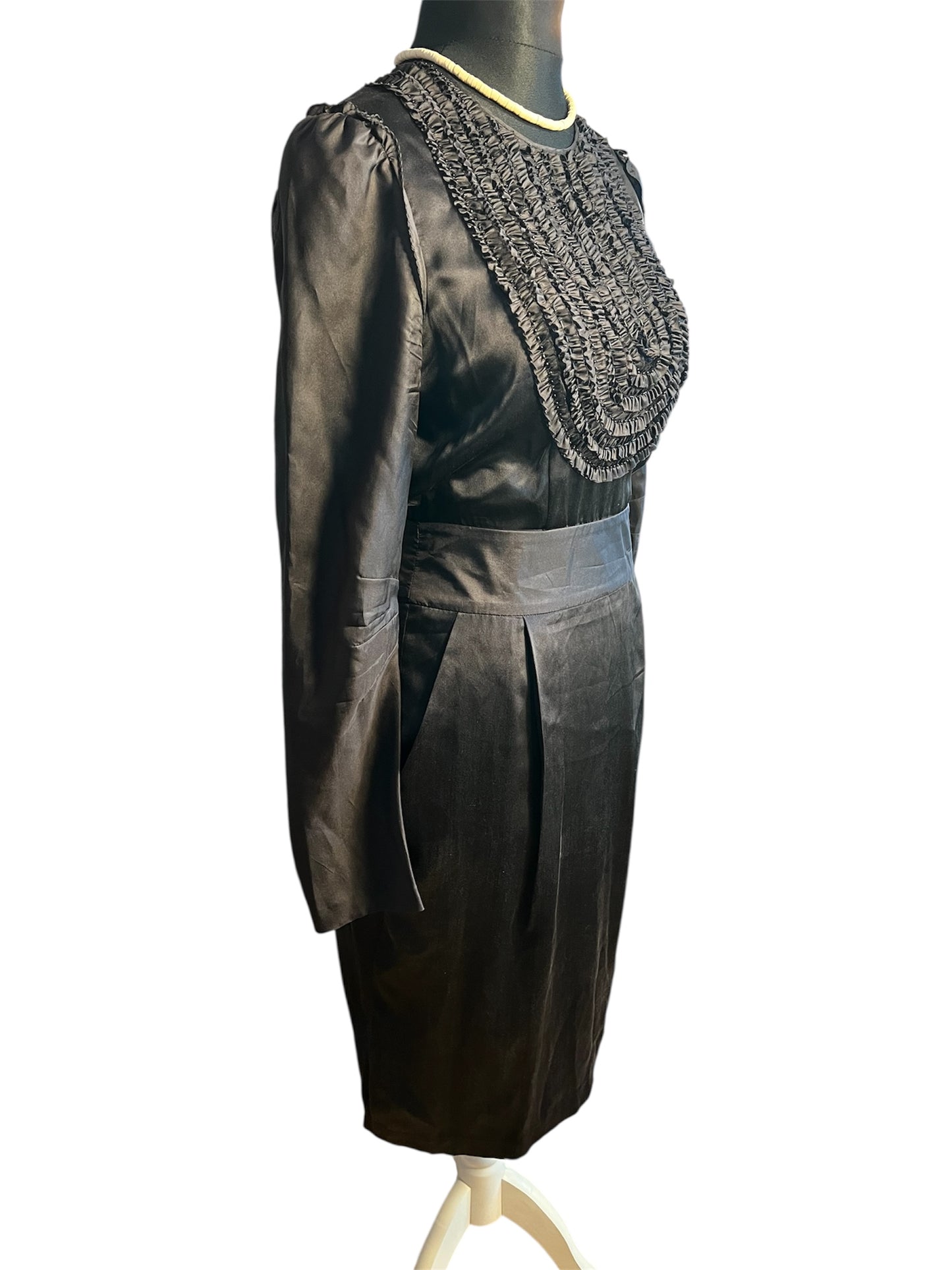 Vintage Kleid By Malene Birger Gr. 38 Elinoa 100 % Seide Schwarz Perlen Knöpfe Taillengürtel