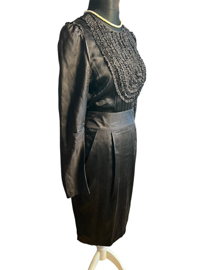 Vintage Kleid By Malene Birger Gr. 38 Elinoa 100 % Seide Schwarz Perlen Knöpfe Taillengürtel