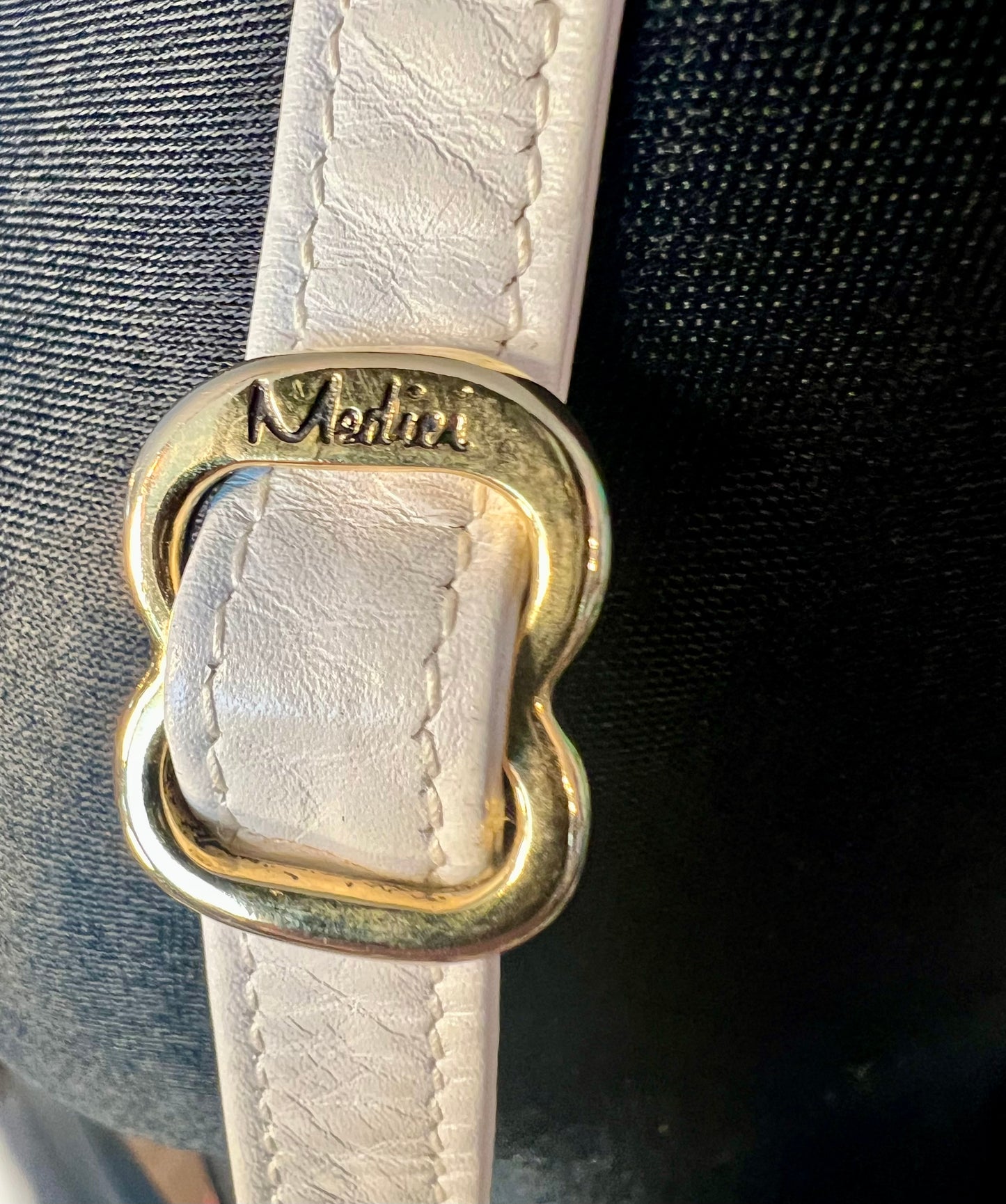 Medici Vintage Leder Tasche 80s Weiß Gold Wappenlogo West Germany Schultertasche Old Money Bag