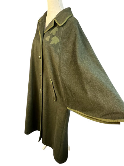 Vintage 70s Wollmantel • Grün • Oversize L/M • Cape-Look Wolle