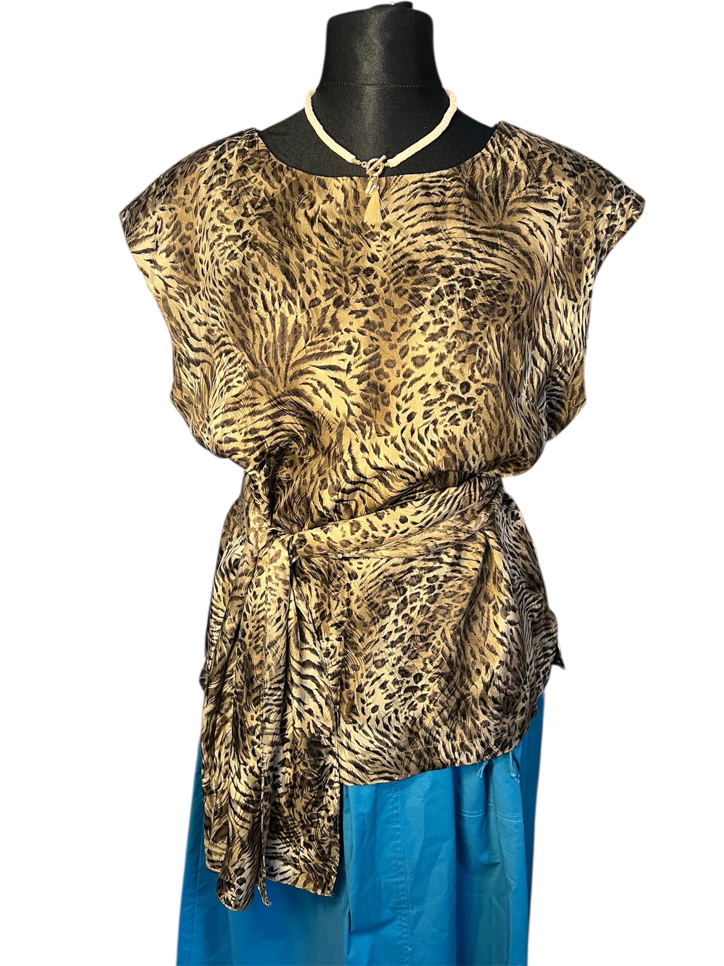 Vintage Blusenshirt Seide Leo Tiger Print Madeleine Gr 42 + Schal , 90s Y2K Animal Print