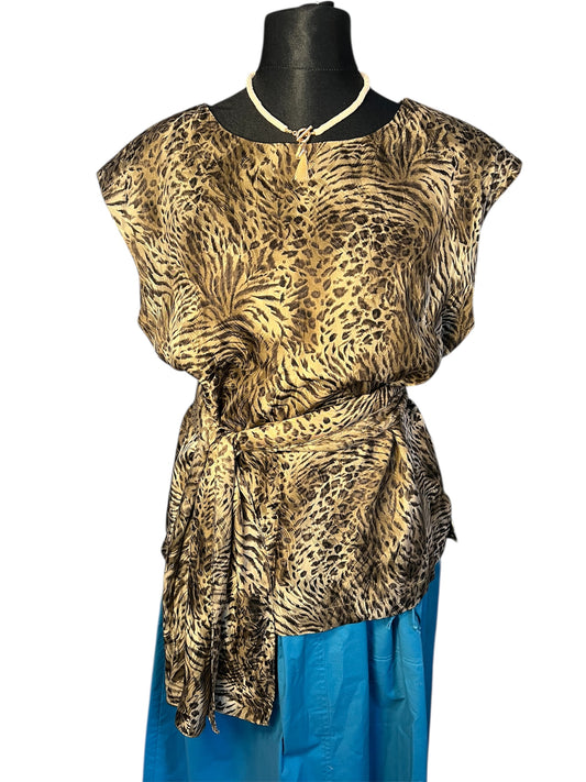 Vintage Blusenshirt Seide Leo Tiger Print Madeleine Gr 42 + Schal , 90s Y2K Animal Print