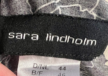 Sara Lindholm Blusenkleid Tunika 44 Viskose Creme Schwarz Floral Print Boho Kleid locker Elegant Plus Size